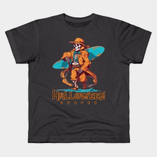 Halloween Beach Surfer Skeleton Kids T-Shirt